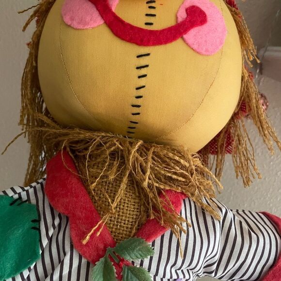 Vintage Handmade Fall Harvest Patchwork Scarecrow 20 inches tall - Picture 14 of 16
